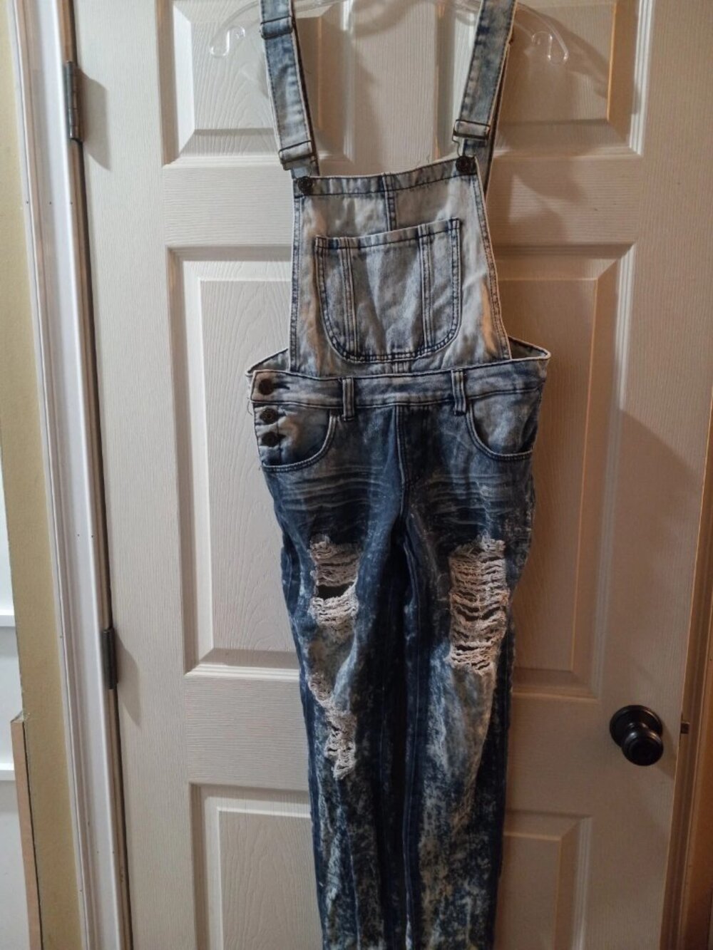 Vintage Dazi Women Stonewash Jean Bib Overalls Size 7 Distressed